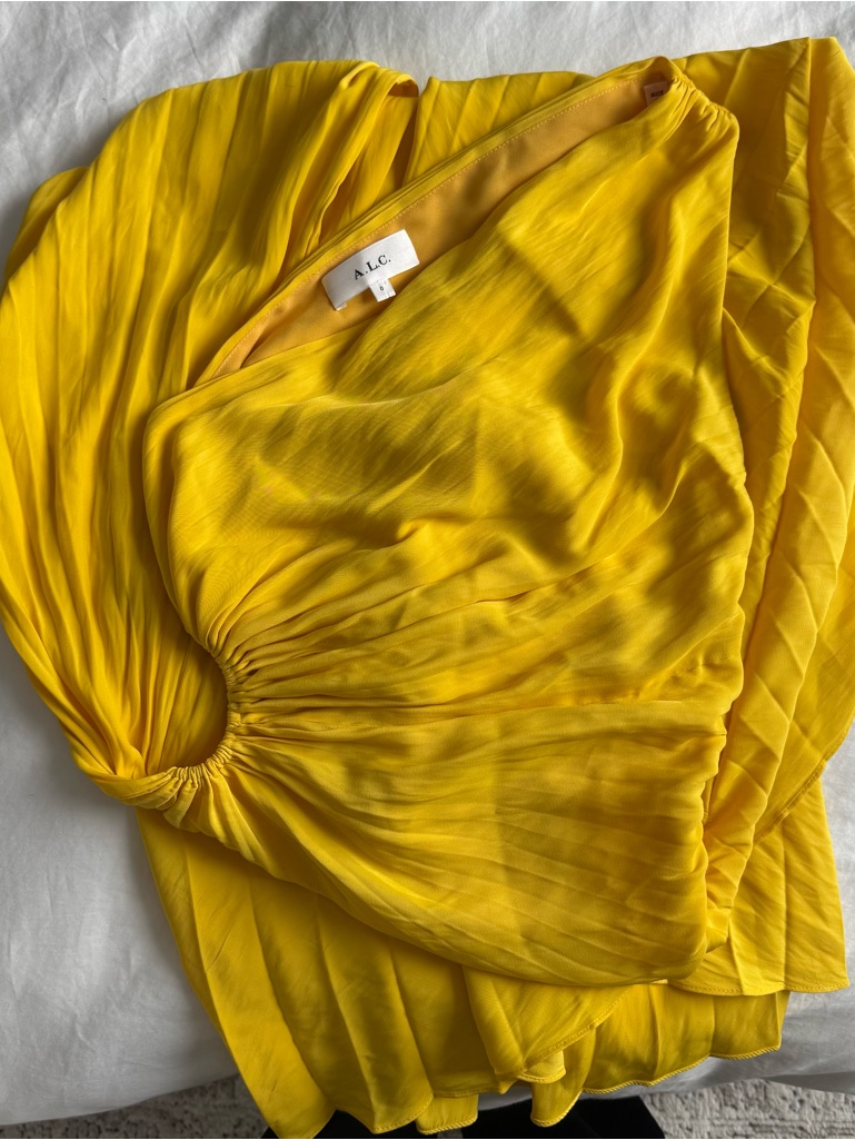 A.L.C. One-Shoulder Gathered Midi Dress In Yellow